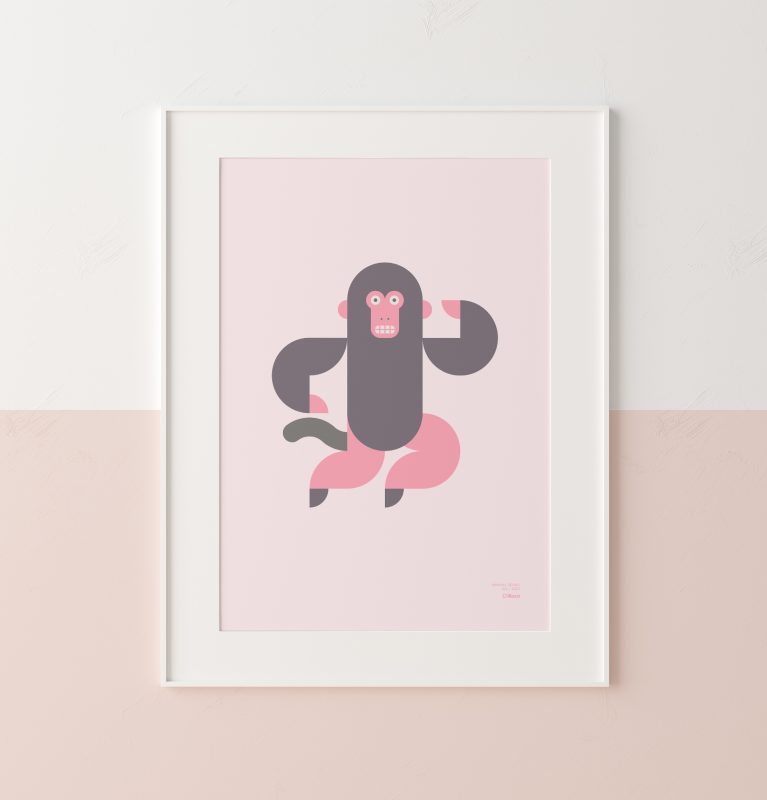 Primer plano de un cartel de estilo minimalista de un mono.