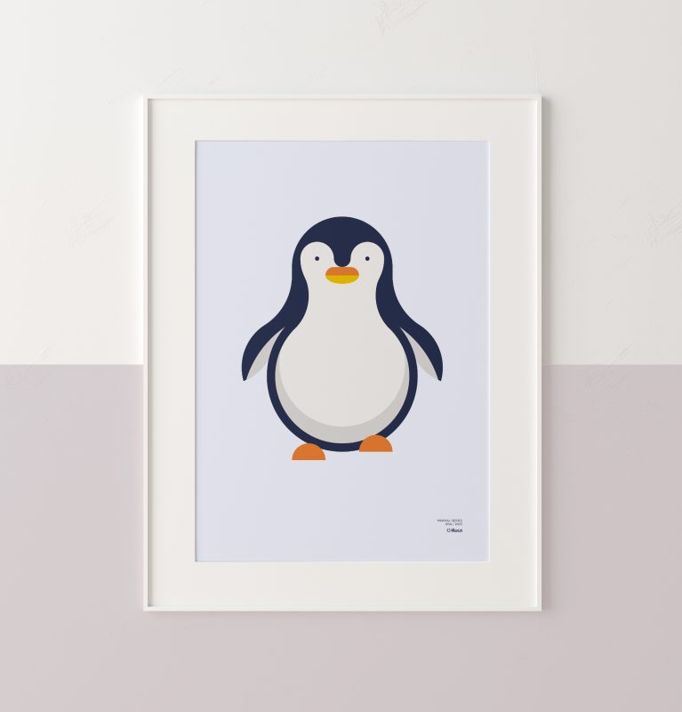 Primer plano de un póster minimalista de un pingüino