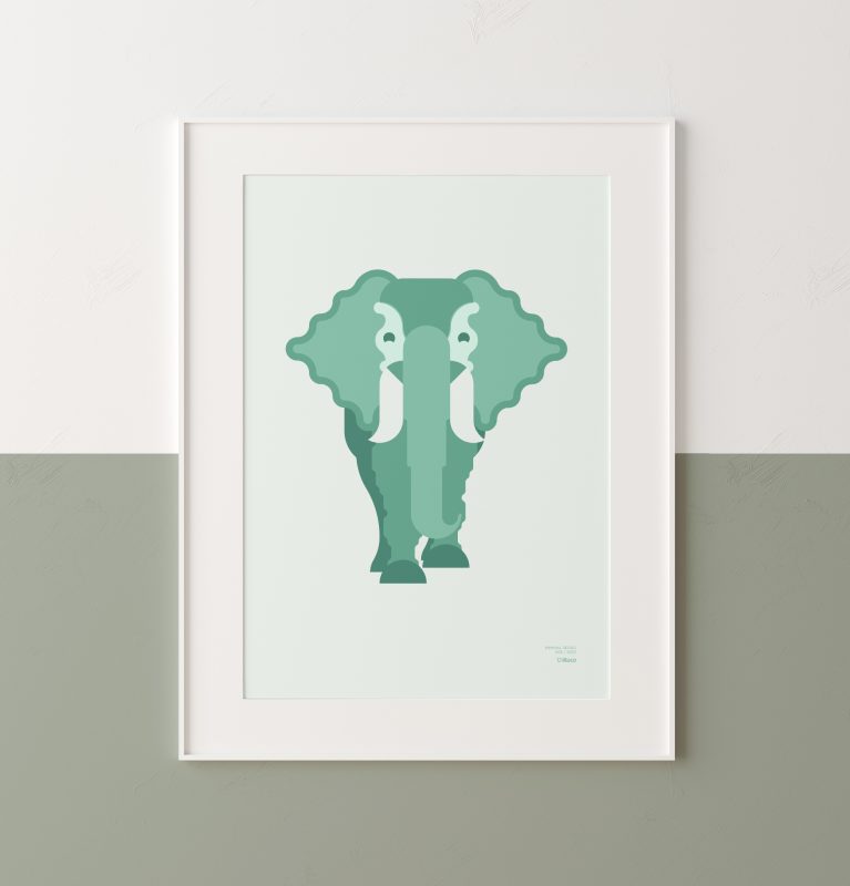 Primer plano de un cartel minimalista de un elefante