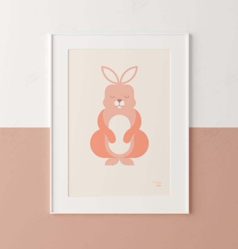 Primer plano de un cartel minimalista de un conejo